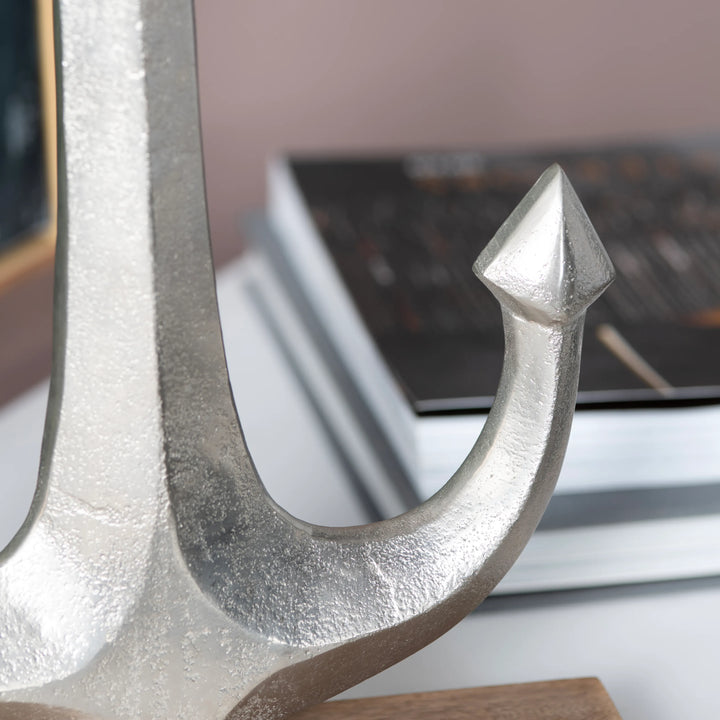 Anchor Statues Set - Set of 2 - Silver finish - Wood Base - Coastal Compass Home Decor