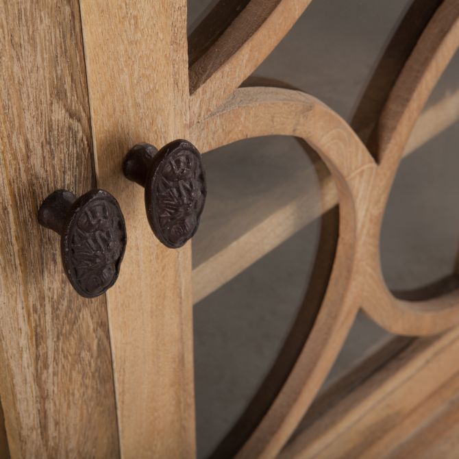 Antique Oak Glass Cabinet Detail - Coastal Compass Home Decor