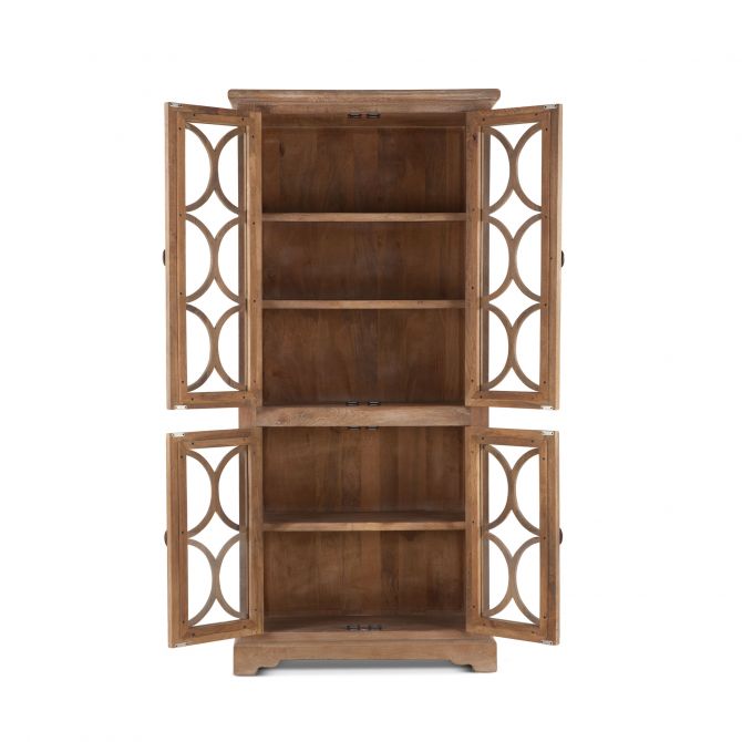 Antique Oak Tall Glass Cabinet - Inside Cabinet - Coastal Compass Home Decor