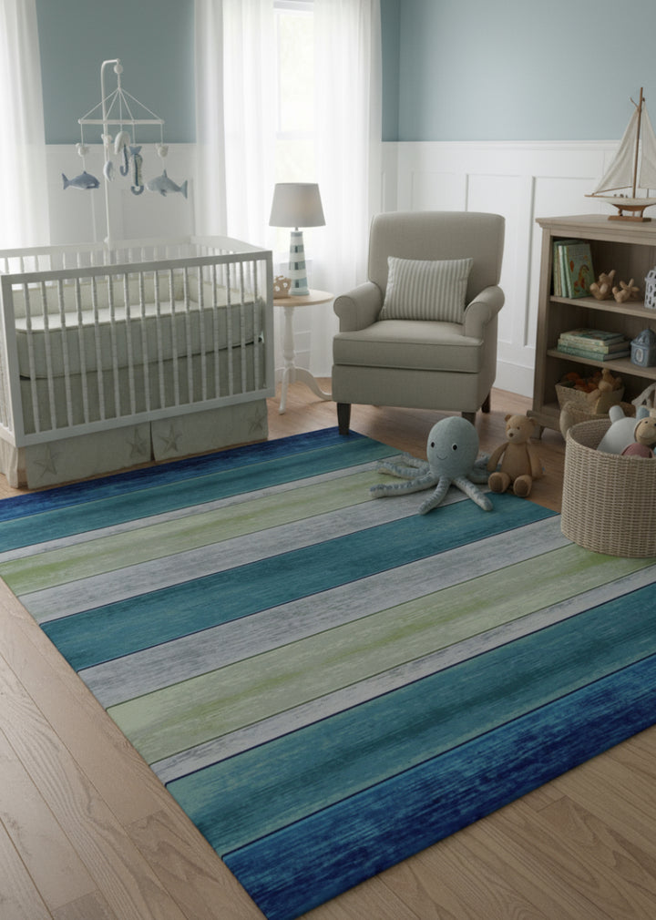 Aqua Bungalow Stripe Area Rug