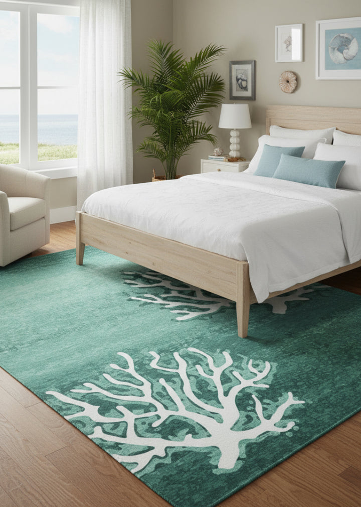Aqua Coral Pattern Area Rug