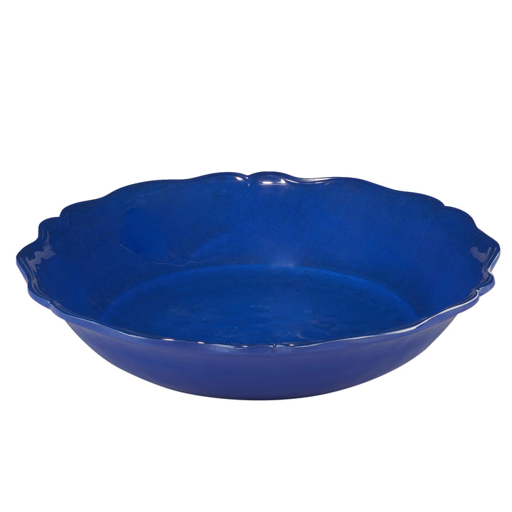 Beach Blue Serve Ware - Large serving bowl - Solid Blue - Crackle finish - Scalloped edges - Coastal Compass Home Decor