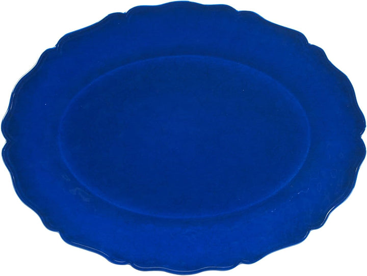 Beach Blue Serve Ware - Oval Platter -  Solid Blue - Crackle finish - Scalloped edges - Coastal Compass Home Decor