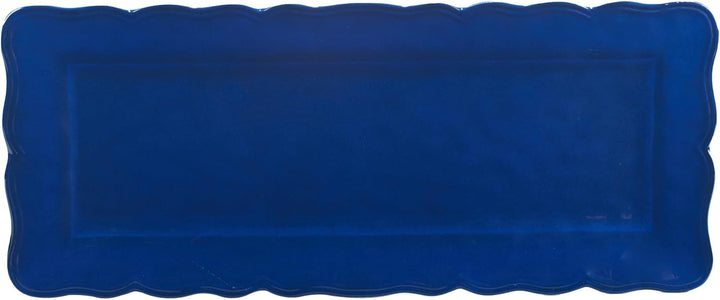Beach Blue Serve Ware - Rectangular Platter - Solid Blue - Crackle finish - Scalloped edges - Coastal Compass Home Decor