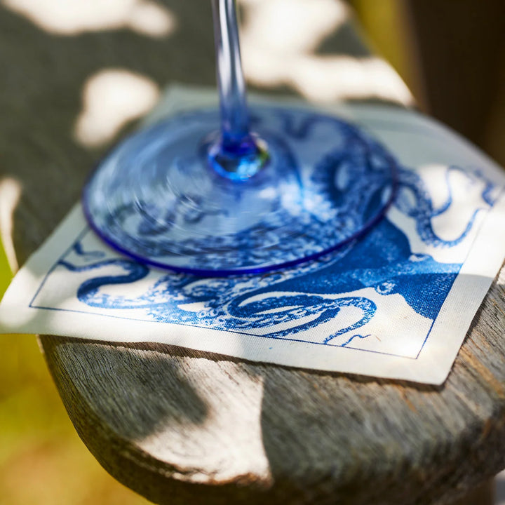 Coastal Blue Cocktail Napkin Roll - Blue Lucia Napkin - The Coastal Compass Home Decor