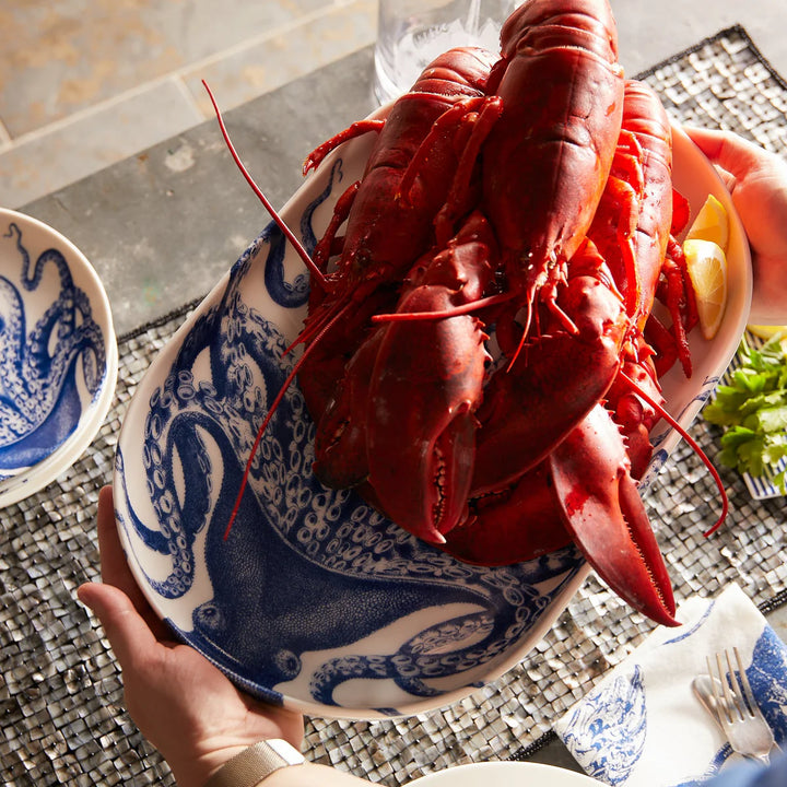 Blue Lucia Medium Oval Platter - The Coastal Compass