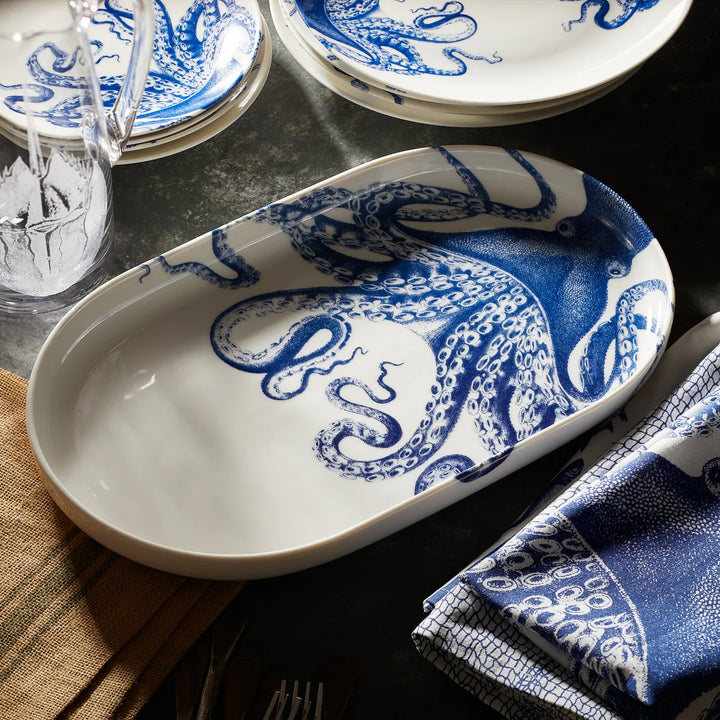 Blue Lucia Medium Oval Platter - The Coastal Compass Home Decor