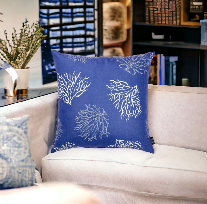 Blue & Silver Coral Reef Throw Pillow - Blue, Silver & White - Coastal Compass Home Decor