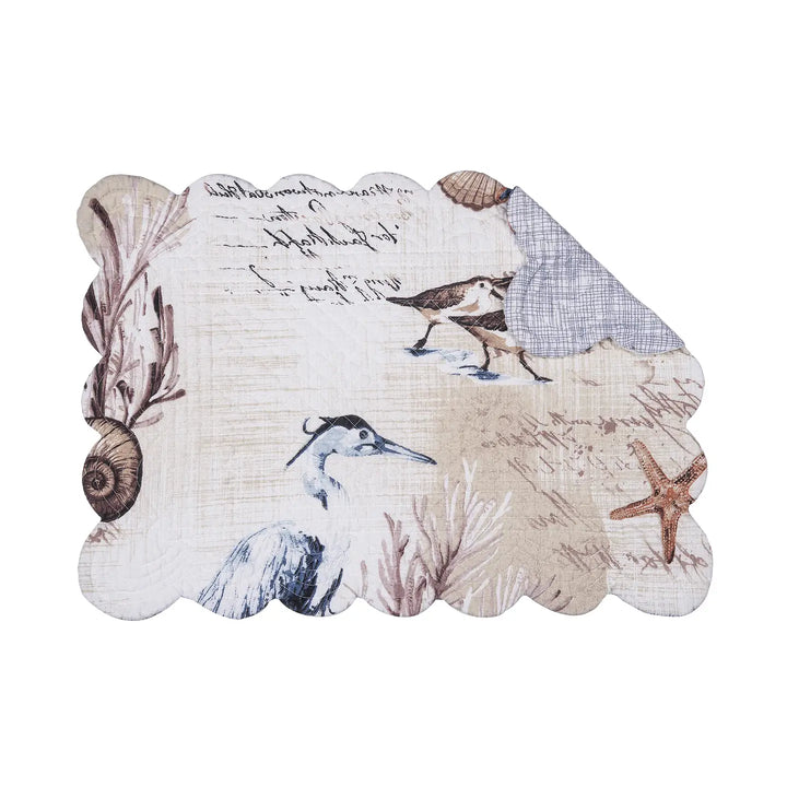 Brunswick Rectangle Placemat - Blue Heron, Starfish & Seashells - Coastal Compass Home Decor