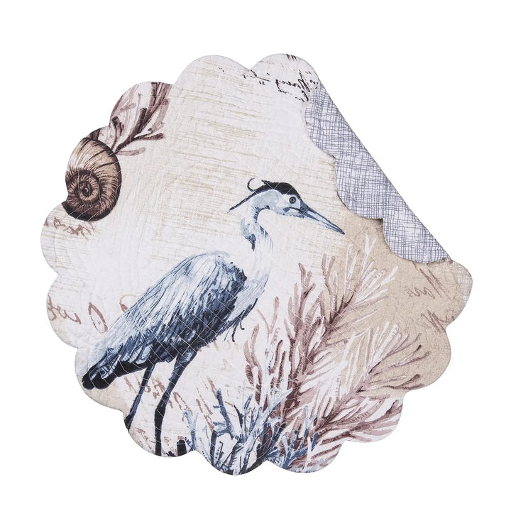 Brunswick Round Placemat - Blue Heron, Coral, Seashells & Starfish - Coastal Compass Home Decor