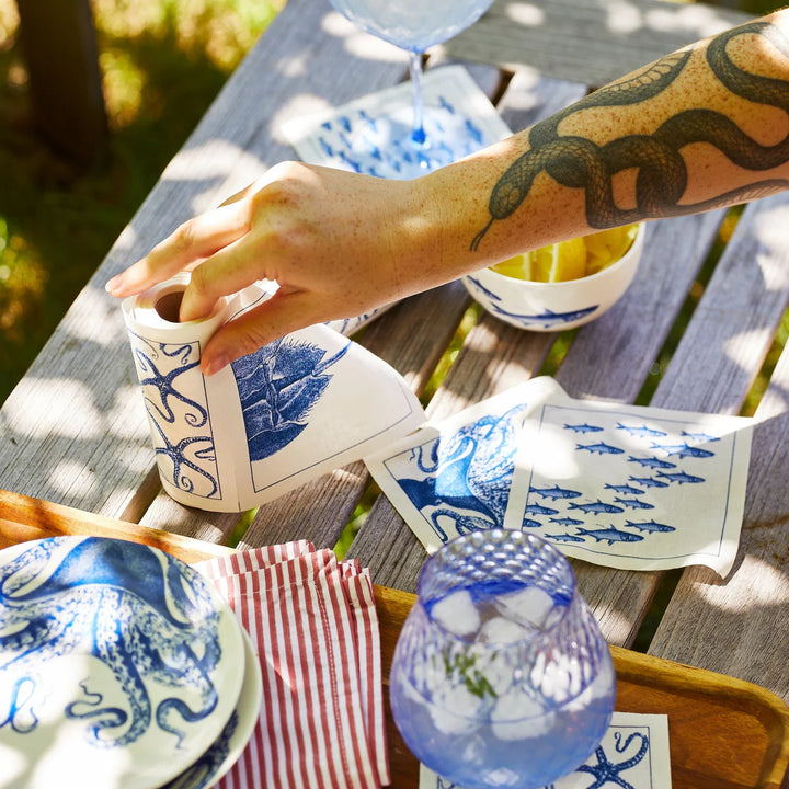 Coastal Blue Cocktail Napkin Roll - The Coastal Compass Home Decor