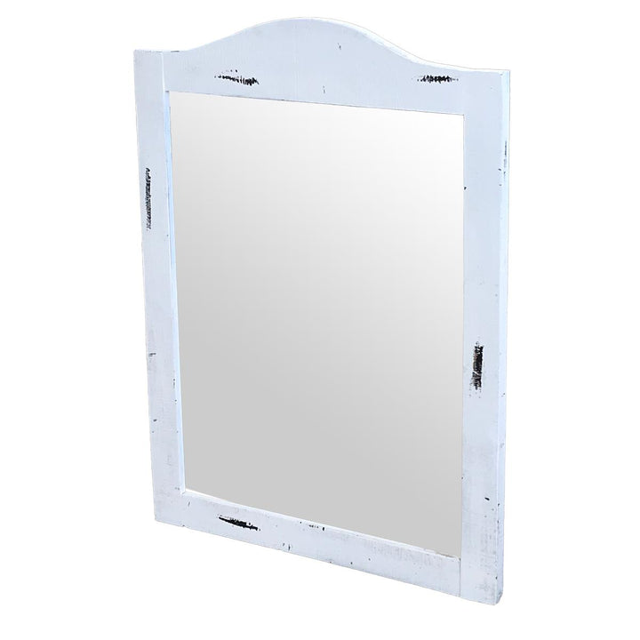 White-framed mirror on a white background