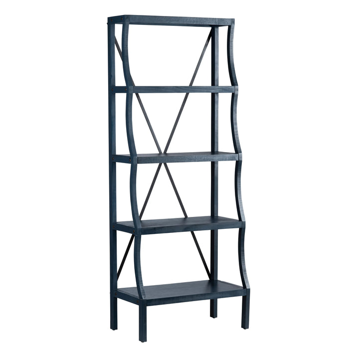 Coastline Etagere - Navy Blue Painted - Natural Wood & Metal - 5 shelves - X Metal back support - Coastal Compass Home Decor