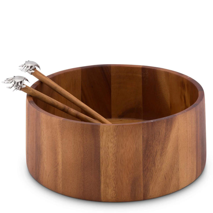 Crab Acacia Salad Bowl Set - Coastal Compass Home Decor