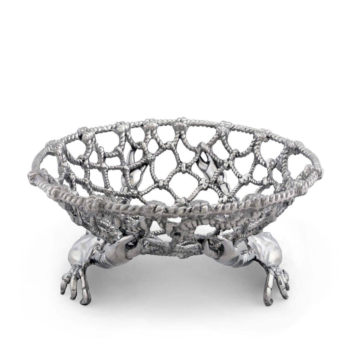 Crab and Net Fruit Basket  - Aluminum - net Design w/ crabs holding the net - Coastal Compass Home Decor