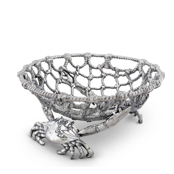 Crab and Net Fruit Basket  - Aluminum - net Design w/ crabs holding the net - Coastal Compass Home Decor