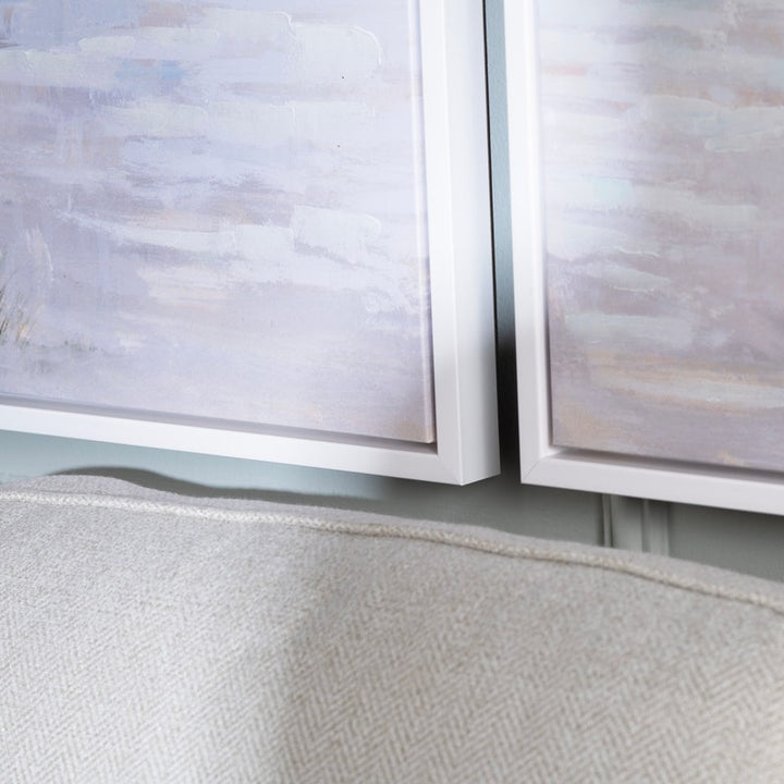 Day by The Sea Canvas Paintings - Hand Painted texture - Blue & White color scheme - vast ocean with waves lapping the shore - Coastal Compass Home Decor