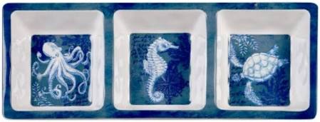 Deep Blue Sea Oceanic 3-section Tray - Coastal Compass Home Decor