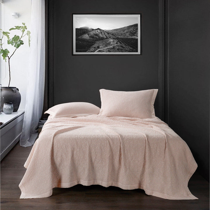 Waffle Weave Cotton Coverlet Set in Blush color from HiEnd Accents