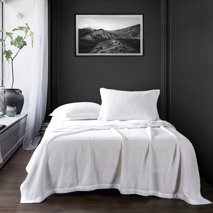Waffle Weave Cotton Coverlet Set in White color from HiEnd Accents