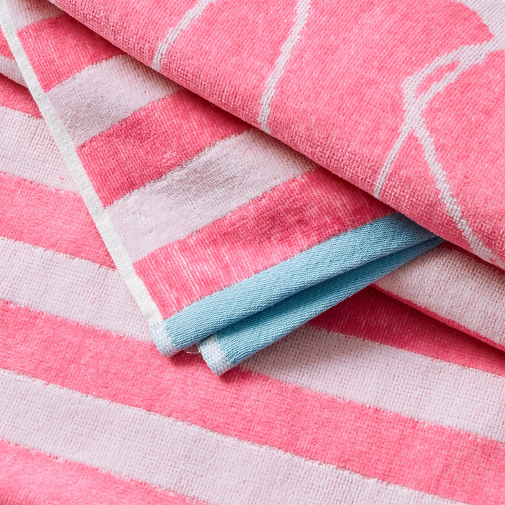 Flamingo & Stripes Cotton Velour Beach Towel Pack