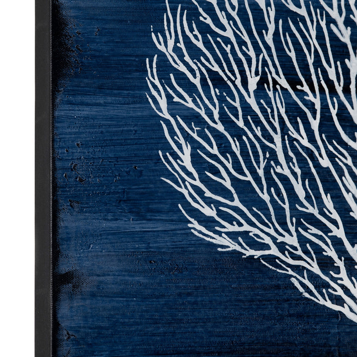 Four Corals Canvas Set - 4 Paintings - Each 20" square - White Coral Reefs on Navy Blue - Coastal Compass Home Decor