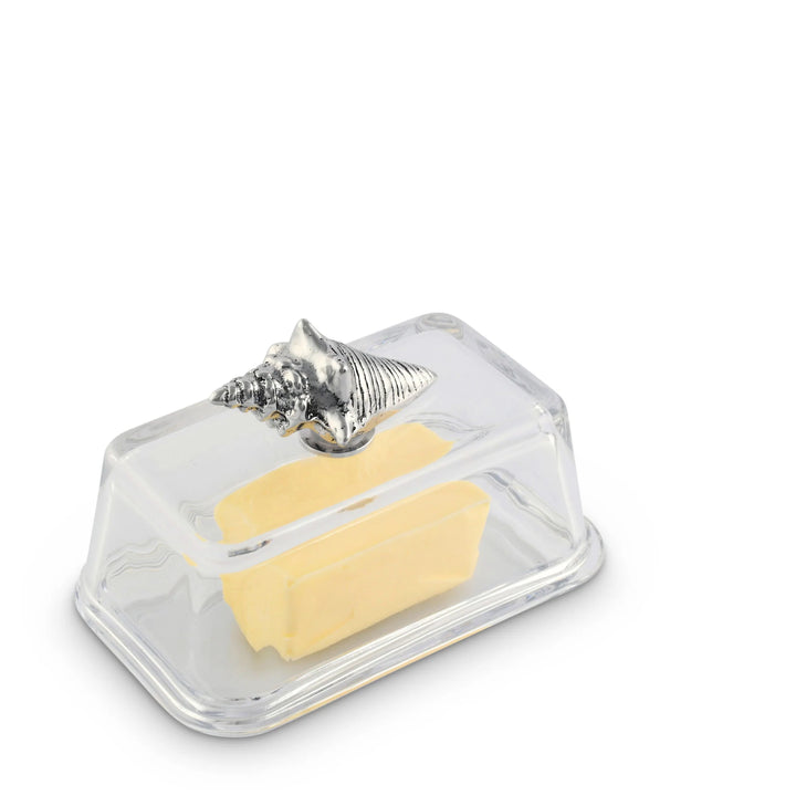 Glass Conch Shell Butter Dish - Coastal Compass Home Decor