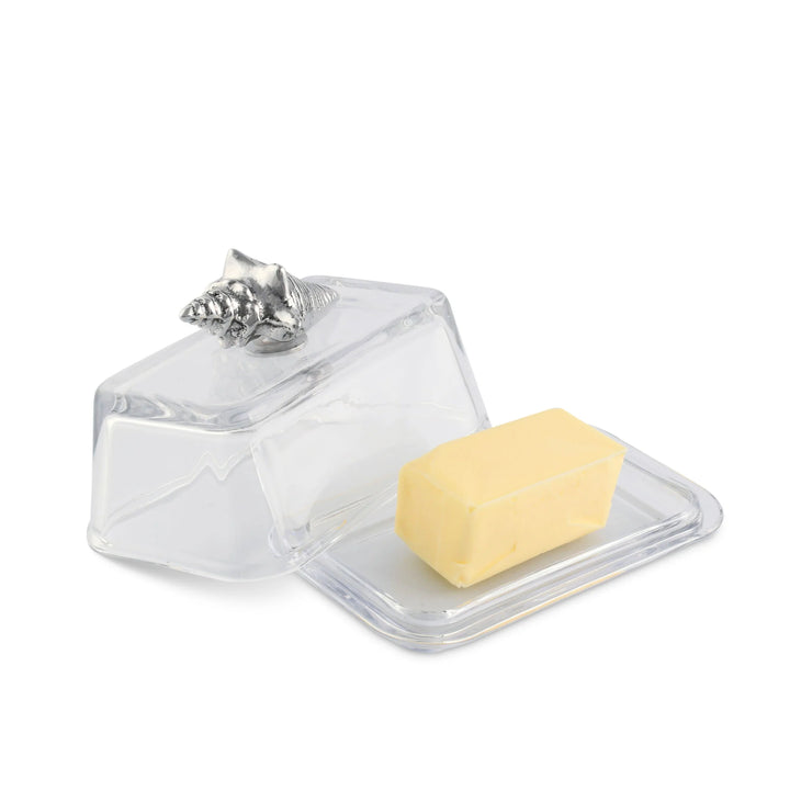 Glass Conch Shell Butter Dish - Coastal Compass Home Decor