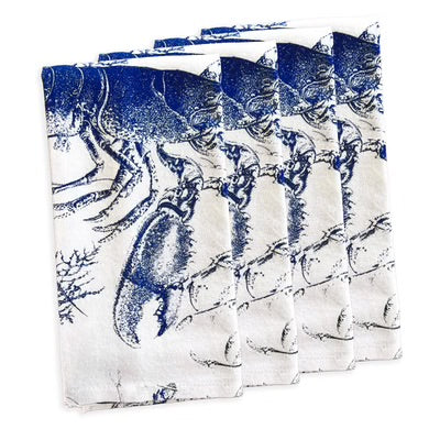 Lobster Dinner Napkin Set - Blue Lobster - Blue on white - 4 Napkins - Coastal Compass Home Decor