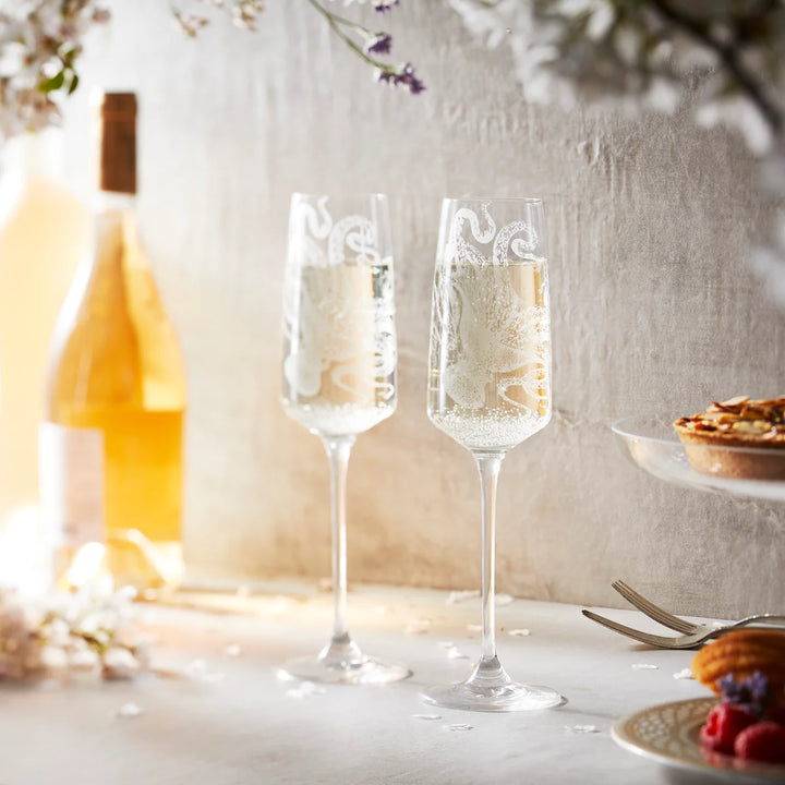 Lucia Octopus Sand Engraved Champagne Glasses