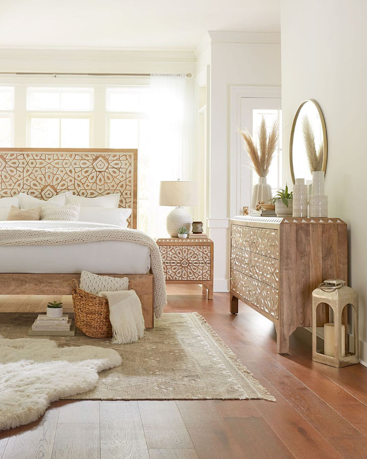 Mango Wood Hand Carved Coastal Bedroom Furniture - The Coastal Compass Home Decor