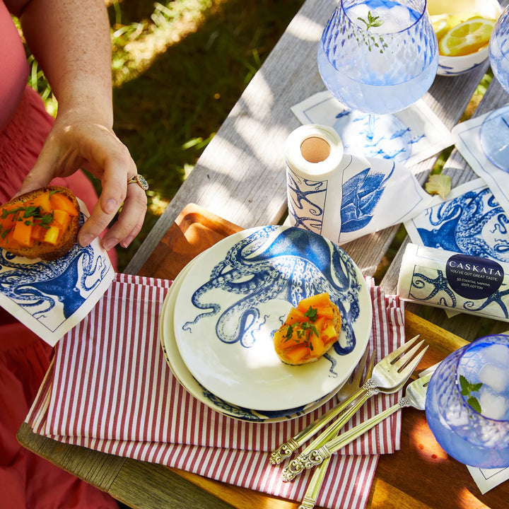 Coastal Blue Cocktail Napkin Roll & Dinnerware - The Coastal Compass Home Decor
