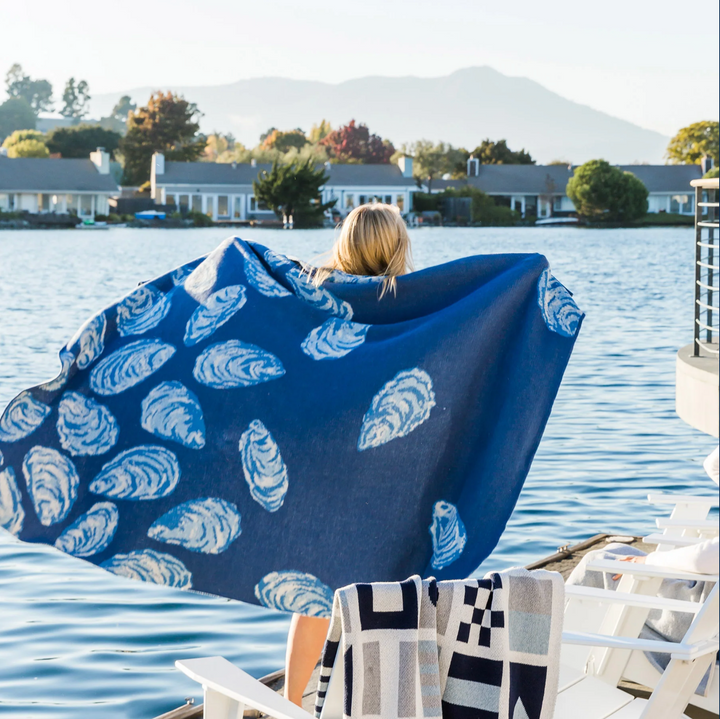 Eco Oyster Throw Blanket Navy | Coastal Compass Home Decor