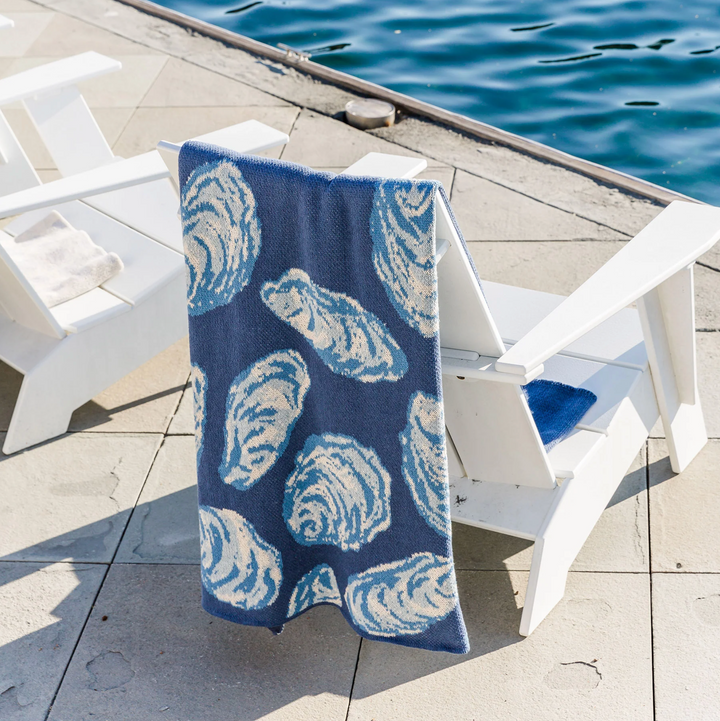 Eco Oyster Throw Blanket Navy | Coastal Compass Home Decor