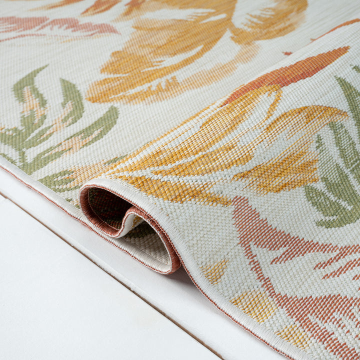 Palm Leaf Indoor/Outdoor Area Rug Material - Polypropylene - Reversible from Ivory to Orange - Coastal Compass Home Decor