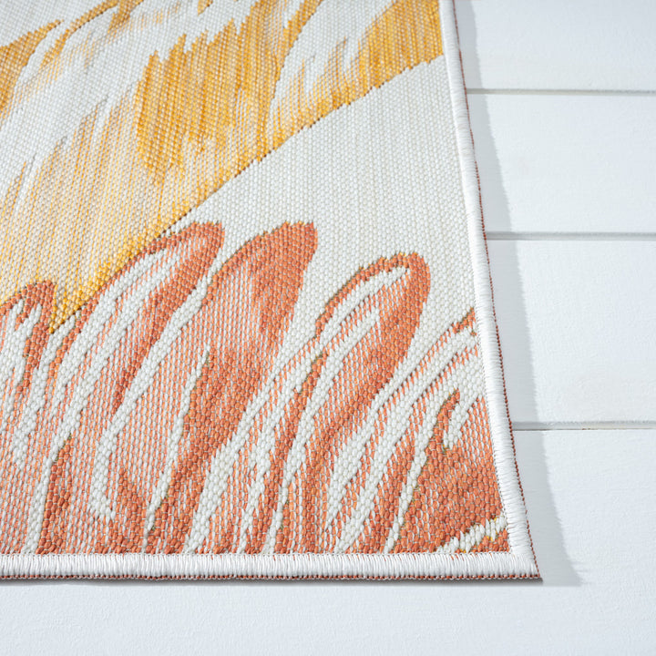 Palm Leaf Indoor/Outdoor Area Rug - Palm Leaves - Orange, Green, Yellow & Pink Leaves - Coastal Compass Home Decor
