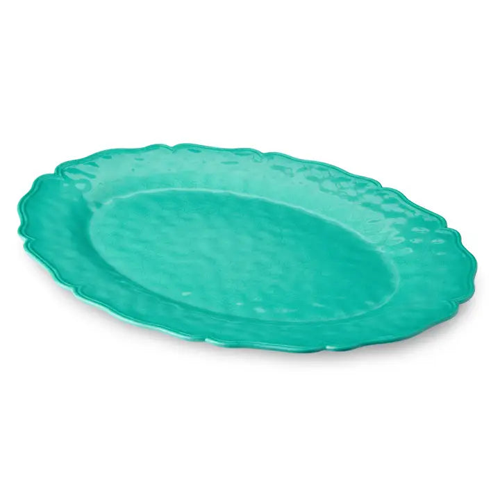 Perry Teal Oval Platter - Crackle Finish - Scalloped edges - Coastal Compass Home Decor