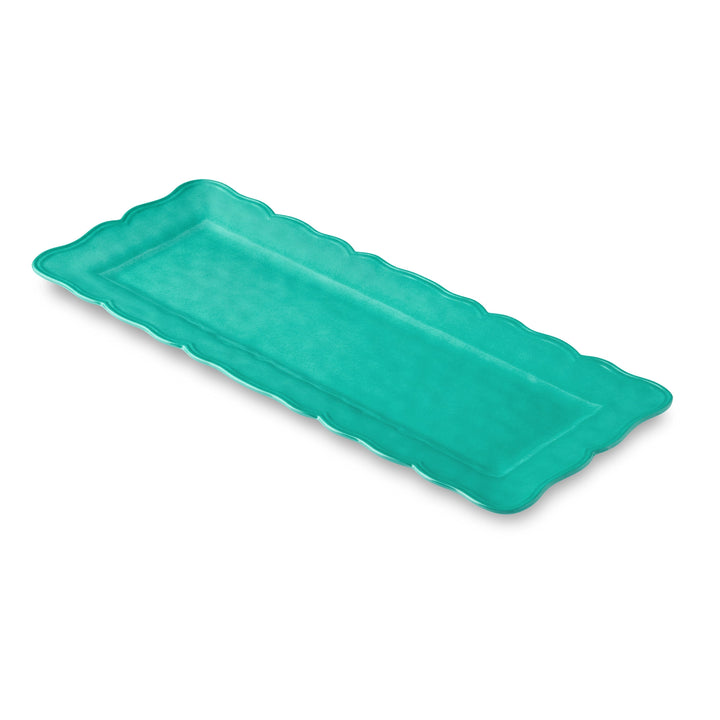 Perry Teal Rectangular Platter - Wave like edges - crackle glaze - Coastal Compass Home Decor