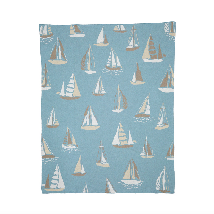 Rain & Flax Eco Sailboats Throw Blanket - Coastal Compass Home Decor