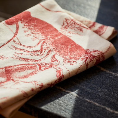Red Lobster Kitchen Towel Set - Red on white - Coastal Compass Home Decor