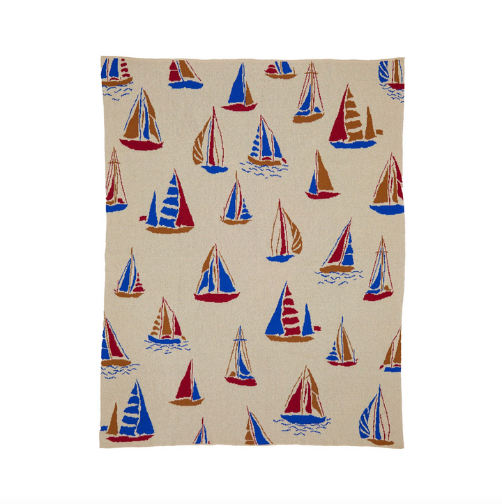 Royal & Camel Eco Sailboats Throw Blanket - Coastal Compass Home Decor