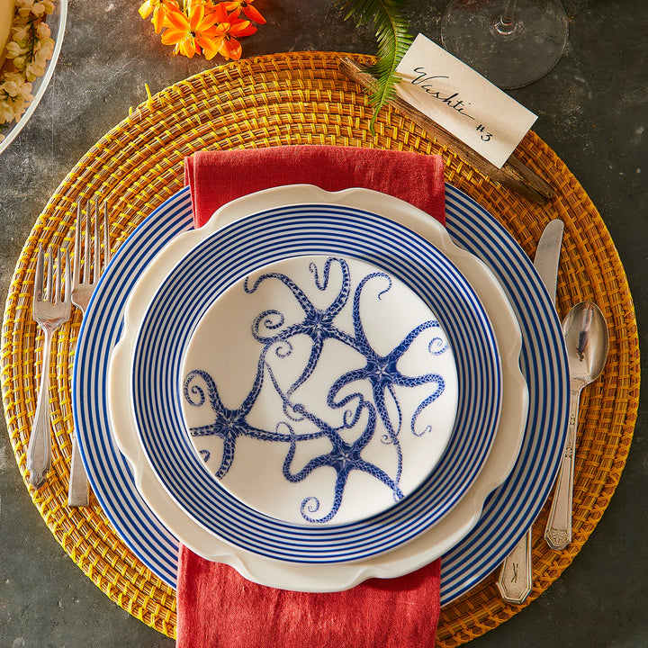 Starfish Blue Appetizer Plate Set/4 | Coastal Compass Home Decor