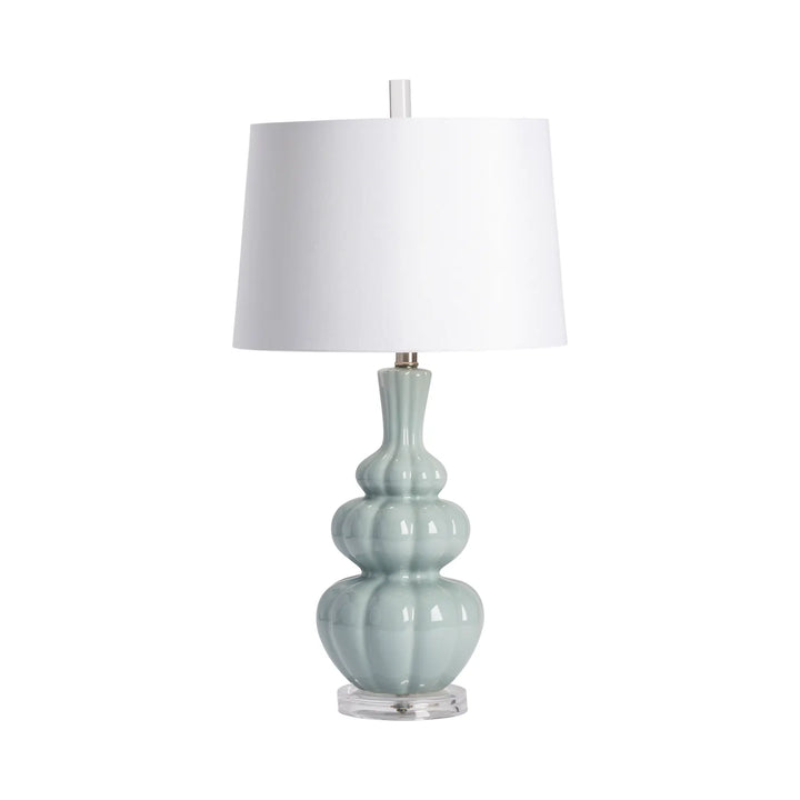 Blue Strata Table Lamp - Blue Ceramic - Set/2 - White Lamp Shade - Coastal Compass Home Decor