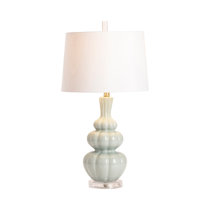 Blue Strata Table Lamp - Blue Ceramic - Set/2 - White Lamp Shade - Coastal Compass Home Decor