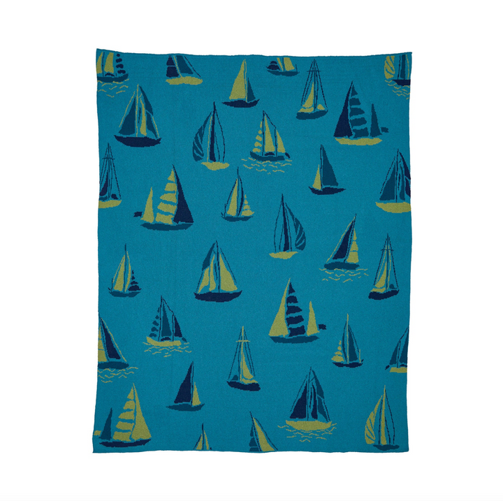 Eco Sailboats Throw Blankets Marine & teal - Coastal Compass Home Decor