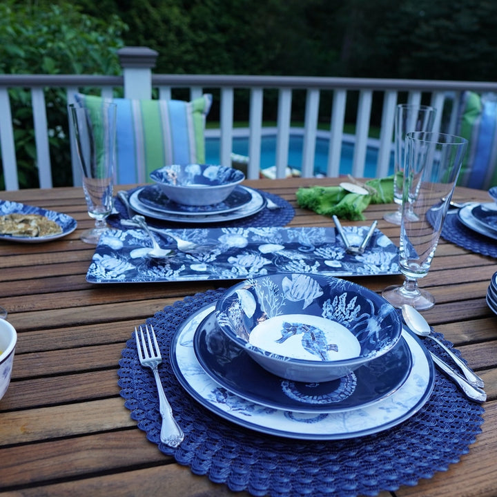Under The Sea Dinnerware Collection - Under The Sea Dinner Plate, Salad Plate, Bowl & Rectangle Platter - Sea Life Design - Navy, Light Blue & White - Variety of designs - Coastal Compass Home Decor