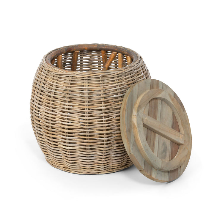 Wood Top Rattan Side Table