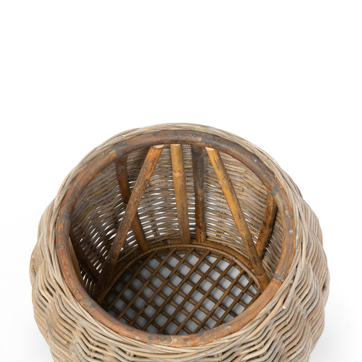 Wood Top Rattan Side Table