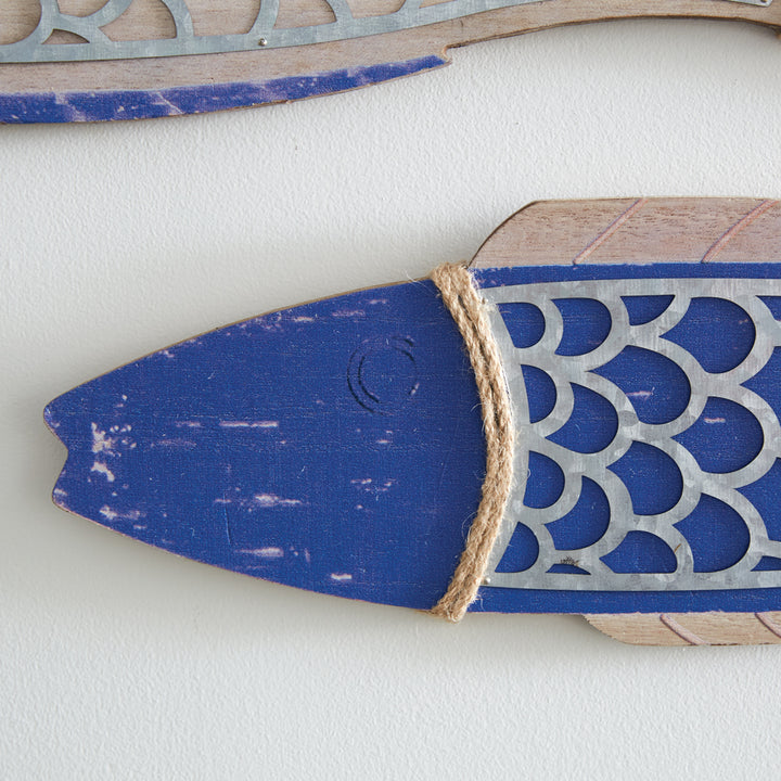 Wooden Fish Wall Hanging Set - Set of 2 Fish - Coastal Compass Home Decor