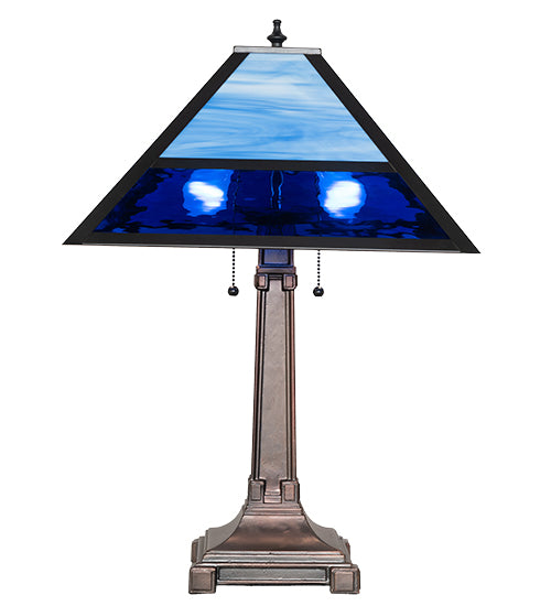 American made Luxury Waterglass Table Lamp in two tone blues - Coastal Compass Home Decor